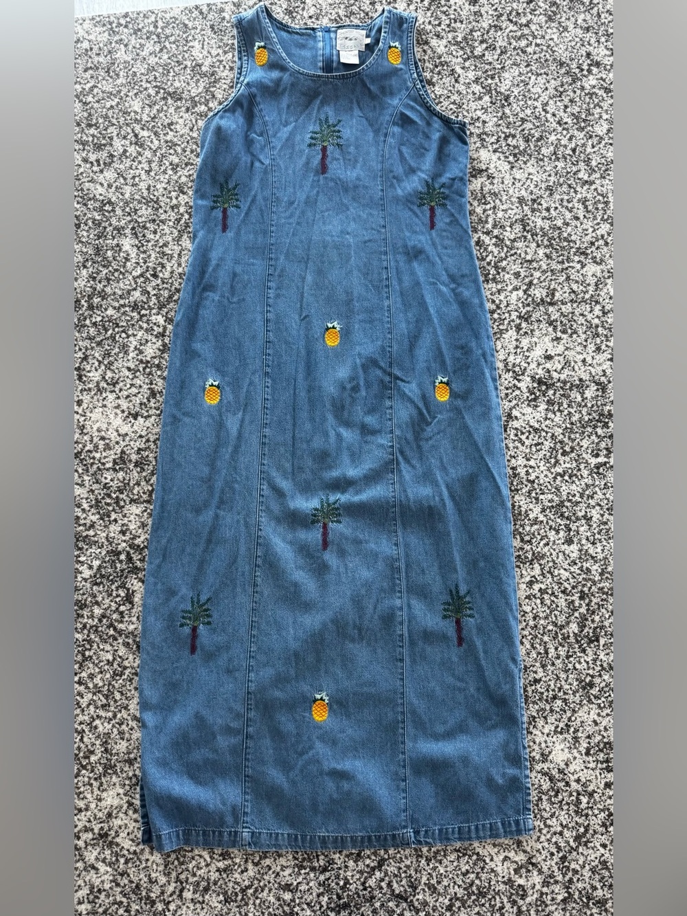Vintage Country Wear Casuals Pineapple & Palm Denim Dress